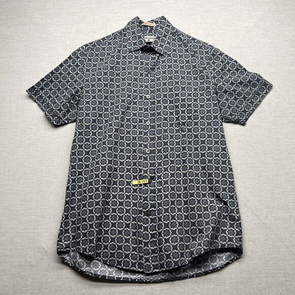 Kennington Button Up The Slim Shirt Short Sleeve Dark Floral Geometric Sz S READ - Picture 1 of 12